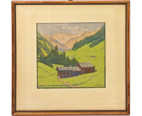 Mass, Helene (1871 Schönlanke - Berlin 1955) "Walser Tal", so auf Etikett betitelt. Farbholzschnitt, re. u. mit Bleistift sig