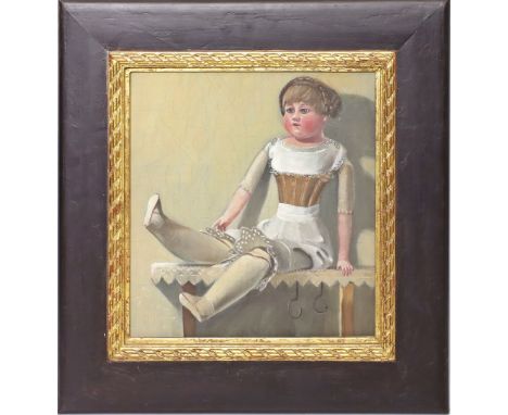 Unbekannter Maler (um 1989) Puppenstillleben. Öl/Lwd./Platte, li. u. sign. Schütze (?) und dat. 1989. 35x 33 cm. R.