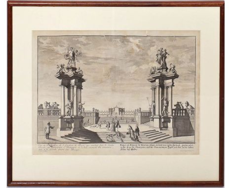 Vind, August (Augsburg, 18. Jh.) "Prospect und Perspectiv der Steinernen Stiegen...", so betitelt. Kupferstich (besch.). 33 x