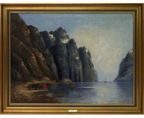 Elmblad, H. (um 1900) Norwegischer Fjord. Öl/Lwd. (rest.), re. u. sign. 74x 100 cm. R.