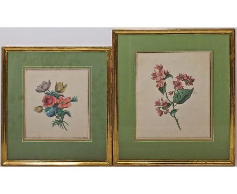 Unbekannter Maler (19. Jh.) 2 Blumenstudien. Mischtechnik, einmal re. u. unleserlich sign. und dat. Sichtmaß ca. 26x 24 und 3