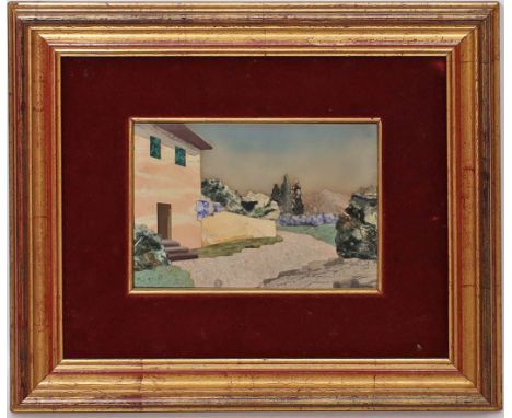 Pietra-Dura Bild aus der Werkstatt Paci. Landschaft mit Villa. Farbiges Steinmosaik. Werkstatt des Maestro Fiorenzo Paci, Flo