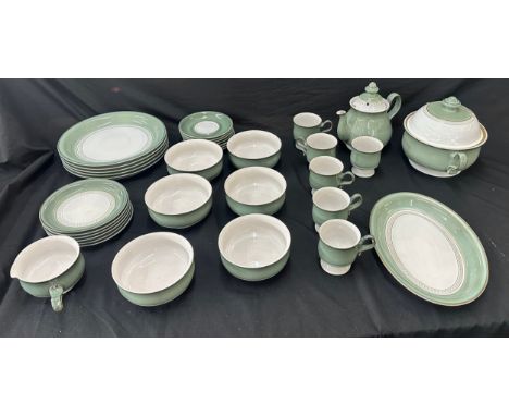 Denby dinner service to include a lidded tureen, cups, bowls, side plates, dinner plates etc