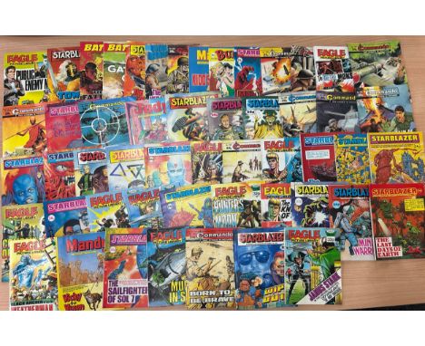 Selection of vintage comics to include eagle picture library, Commando, Starblazer, Bunty,