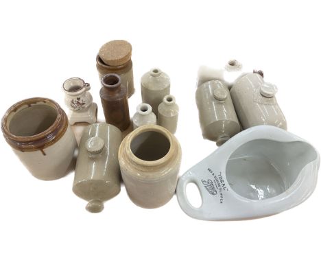 Selection of vintage stoneware to include hot water bottles, chamber pot etc