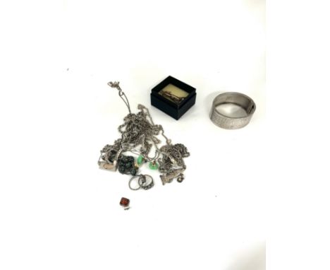 Large selection of silver jewellery includes chunky bangle, chains, rings etc