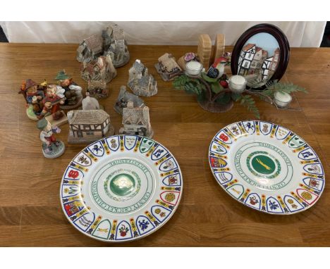 Selection of David Winter cottages, Goebel figures, County cricket champions plates