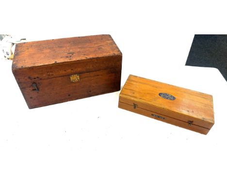 Vintage Yuards Daveletts military box and a Chesterman mahogany precision tool and contents largest measures approximately 9 