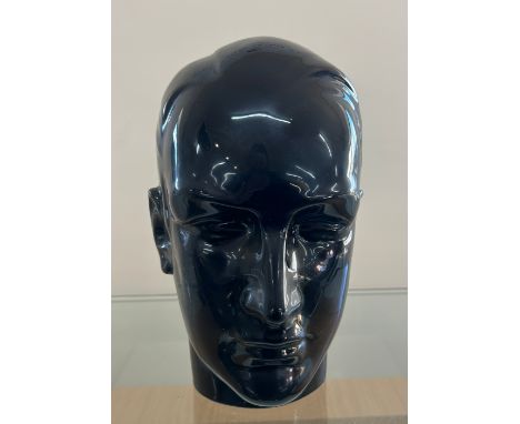 Black glazed ceramic mannequin head, approximate measurements 10.5 inches