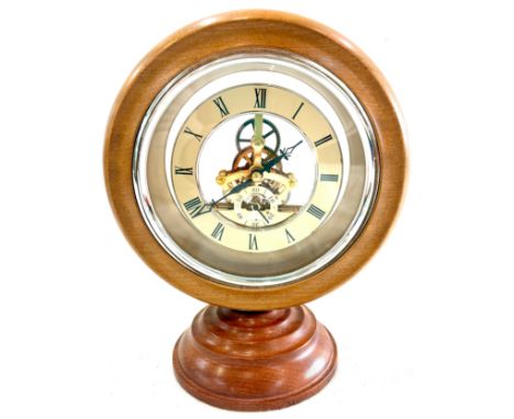 Vintage wooden Masonic skeleton table clock, approximate height 10 inches