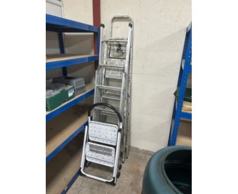 selection of assorted metal ladders includes step etc 