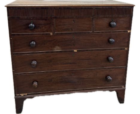 Mahogany 9 drawer scotch chest measures approximately 44 inches tall 48 inches wide 21 inches depth 