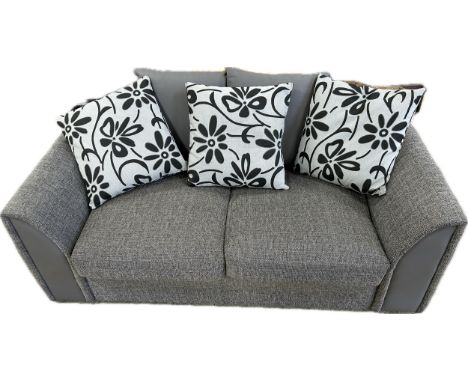 Modern grey fabric sofa bed, approximate measurements: Height 23 inches, Width 71 inches, Depth 36 inches