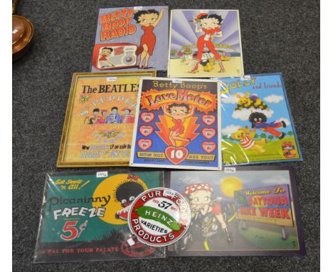 A reproduction Golly and Friends enamel signs; others Betty Boo;  etc 