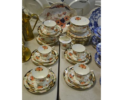 A Staffordshire Haddon pattern serving dish; a Staffordshire part tea service in the Imari pallet