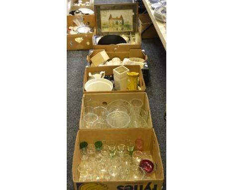 Ceramics and Glass - pressed glass vase; teawares; Poole trinket pot and cover;  etc (5 boxes)