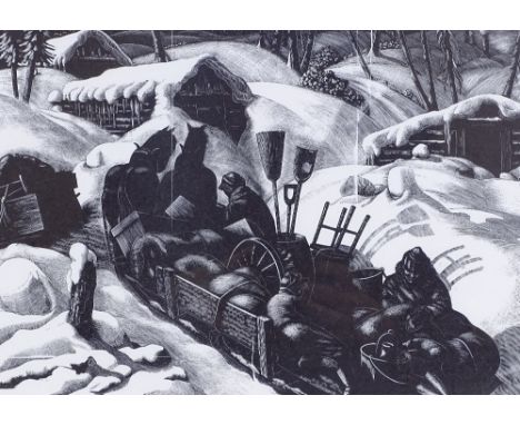 Clare Leighton, print, breaking camp, image 9" x 13", framed Perfect condition, modern frame also good