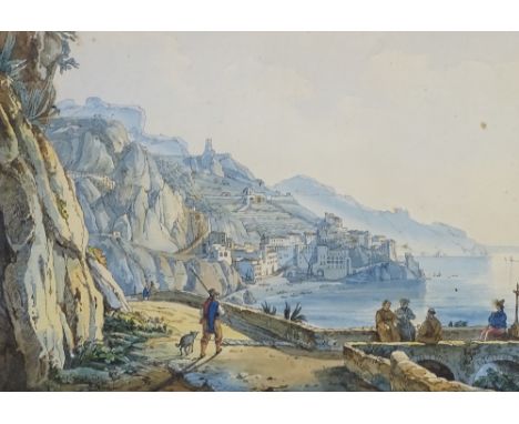Achille Vianelli (1803 - 1894), 2 watercolours over etched outlines, view of Amalfi and 1 other similar, 1 signed and dated 1