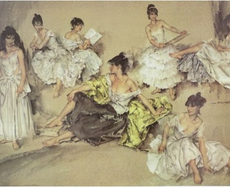 William Russell Flint, colour print, Spanish girls, from a numbered edition of 850, image 18.5" x 26.5", framed Very good con