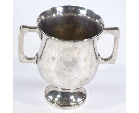 A large George V silver 2-handled trophy, with fluted rim, by Jay, Richard Attenborough Co Ltd, hallmarks Chester 1931, heigh