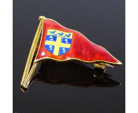 A 9ct gold and enamel pennant design badge from Hayling Island Sailing Club, height 25mm, hallmarks London 1987, maker's mark