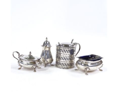 Various silver, including cruets, button hook etc, 5.4oz weighable All in very good overall condition, blue glass liners all 