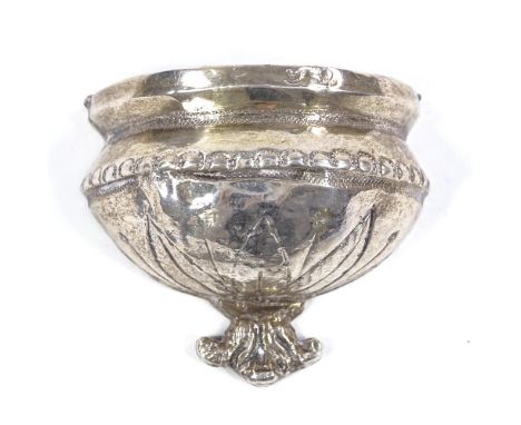 An early 19th century Italian silver miniature holy water stoup/font, relief embossed and engraved leaf decoration, height 5c