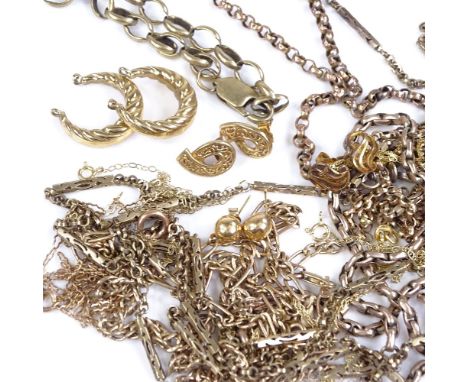 Various 9ct gold jewellery, including chains, earrings, necklaces, etc., 57g total Lot sold as seen unless specific item requ