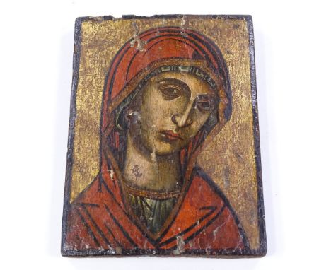 A Greek painted and gilded icon on wood panel, 22cm x 17cm Panel is very slightly curved and has probably been broken or spli