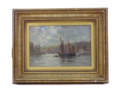 Terrick Williams, oil on wood panel, entering Brixham Harbour, artist's inscription verso, 6" x 9", framed Untouched conditio