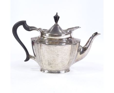 A Victorian silver oval teapot, scalloped rim with turned wood knop, by Roberts &amp; Belk, hallmarks Sheffield 1894, height 