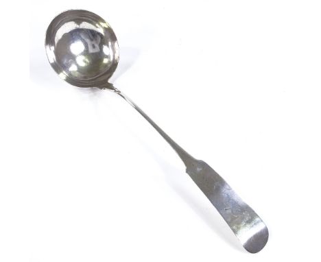 A George III Irish silver fiddle pattern ladle, by John Power, hallmarks Dublin 1807, length 36cm, 6.6oz Good original condit