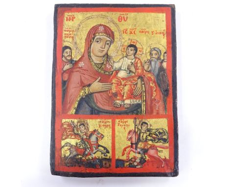 A Greek painted and gilded icon on wood panel, 27cm x 19.5cm No splits or repairs to the panel which is probably cedar, possi