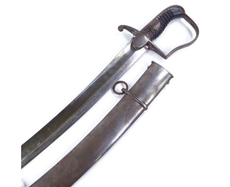 1796 Pattern Light Cavalry Sabre, with original scabbard and fine blade. Wear to leather on grip, some pitting and dents to s