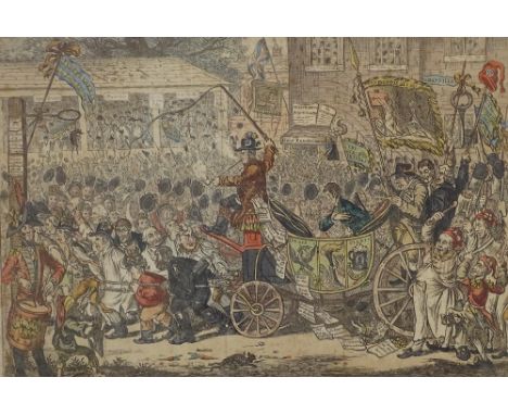 James Gillray, political caricature print, Middlesex election 1804, image 9.5" x 13.5", R Seymour, print, heaven and earth 18