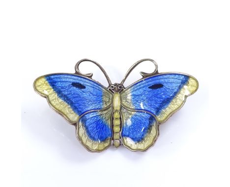 A Hroar Prydz Norwegian vermeil sterling silver and enamel butterfly brooch, wingspan 36.6mm, 5g Very good original condition