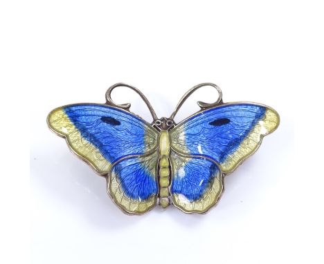 A Hroar Prydz Norwegian vermeil sterling silver and enamel butterfly brooch, wingspan 36.6mm, 5g Very good original condition