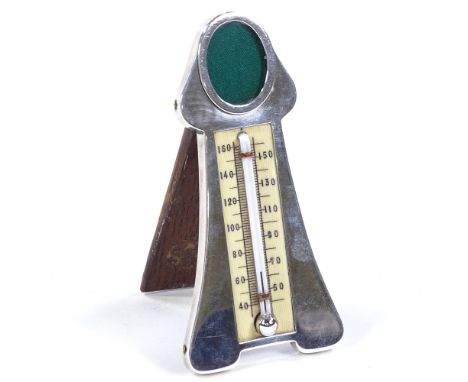 An Edwardian novelty miniature silver combination thermometer and photo frame, by Lawrence Emanuel, hallmarks Birmingham 1910