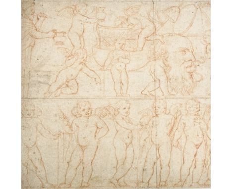 18th century Old Master School, sanguine chalk drawings, Classical cherubs, unsigned, sheet size, 10.5" x 16", unframed Fold 