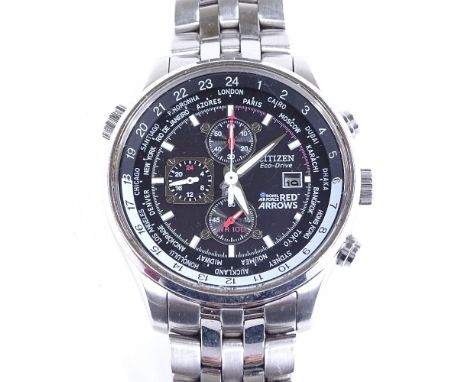 CITIZEN - a stainless steel Eco-Drive WR 100 Royal Air Force British Red Arrows quartz chronograph wristwatch, ref. B612-S069