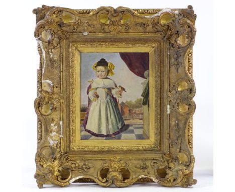 Cesar Van Everdingden, oil on wood panel, a little lady of Alkmaar, inscribed verso, 10" x 8", framed Several surface scratch