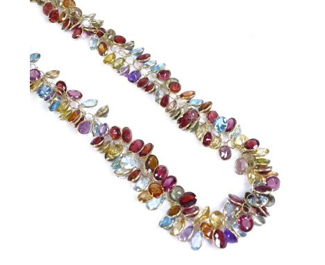 A 14ct gold gem-set cluster grape necklace, gems include amethyst, topaz, garnet etc, necklace length 44cm, 34.1g Very good o