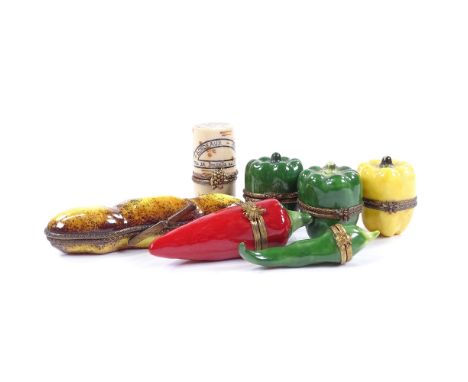 A group of Limoges enamel novelty boxes in the form of fruit, largest length 10cm All in very good condition with no enamel c