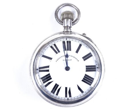 A 19th century silver-cased open-face top-wind pocket watch, white enamel dial with thick Roman numeral hour markers and blue