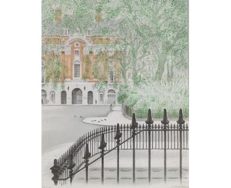 David Gentleman, colour print, St Bart's London, signed in pencil, image 20" x 15.5", framed Very good condition
