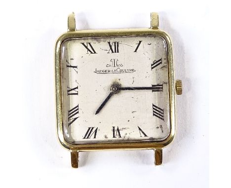 JAEGER LECOULTRE - a Vintage 18ct gold mechanical wristwatch head, ref. 9028, silvered dial with Roman numeral hour markers a
