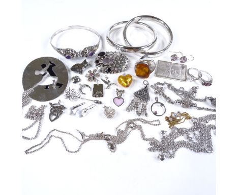 Various silver and stone set jewellery, including amber ring, bangles etc, 245g gross Lot sold as seen unless specific item(s