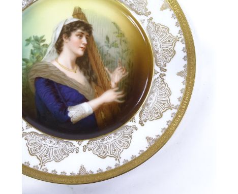 A Rosenthal porcelain plate with hand painted design of a harp player, diameter 25cm Perfect condition