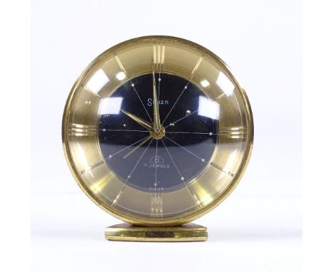 Swiza retro alarm clock, 7 jewel movement, with domed-glass front, height 7cm, working order 