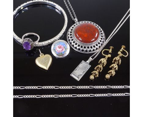 Various silver and stone set jewellery, including Kalevala Koru jasper pendant necklace, amethyst ring, etc, 83.8g gross Lot 